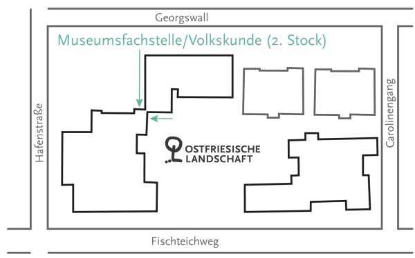 Lageplan der Ostfriesischen Landschaft mit Eingang der Museumsfachstelle/Volkskunde